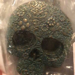 Set of 12 SUGAR SKULL w/Silver Decorative SHOWER CURTAIN Hooks